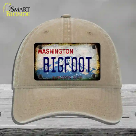 Bigfoot Washington Rusty Novelty License Plate Hat Unconstructed Cotton / Khaki