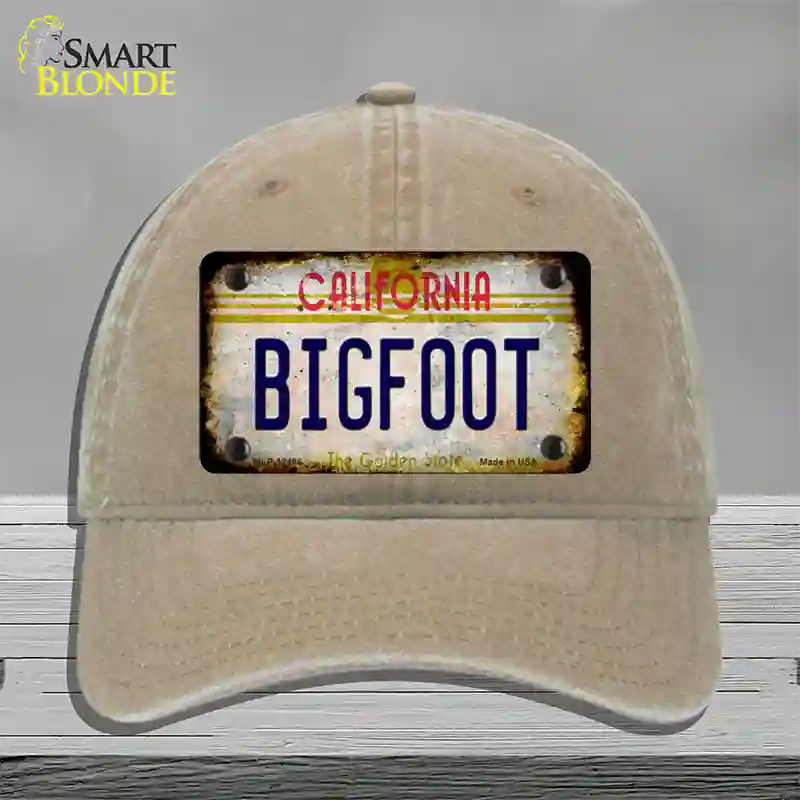 Bigfoot California Novelty License Plate Hat Unconstructed Cotton / Khaki