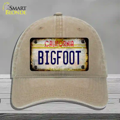 Bigfoot California Novelty License Plate Hat Unconstructed Cotton / Khaki