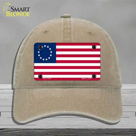 Betsy Ross American Flag Novelty License Plate Hat Unconstructed Cotton / Khaki