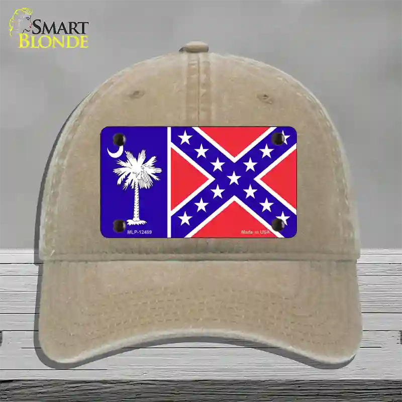 South Carolina Confederate Flag Novelty License Plate Hat Unconstructed Cotton / Khaki