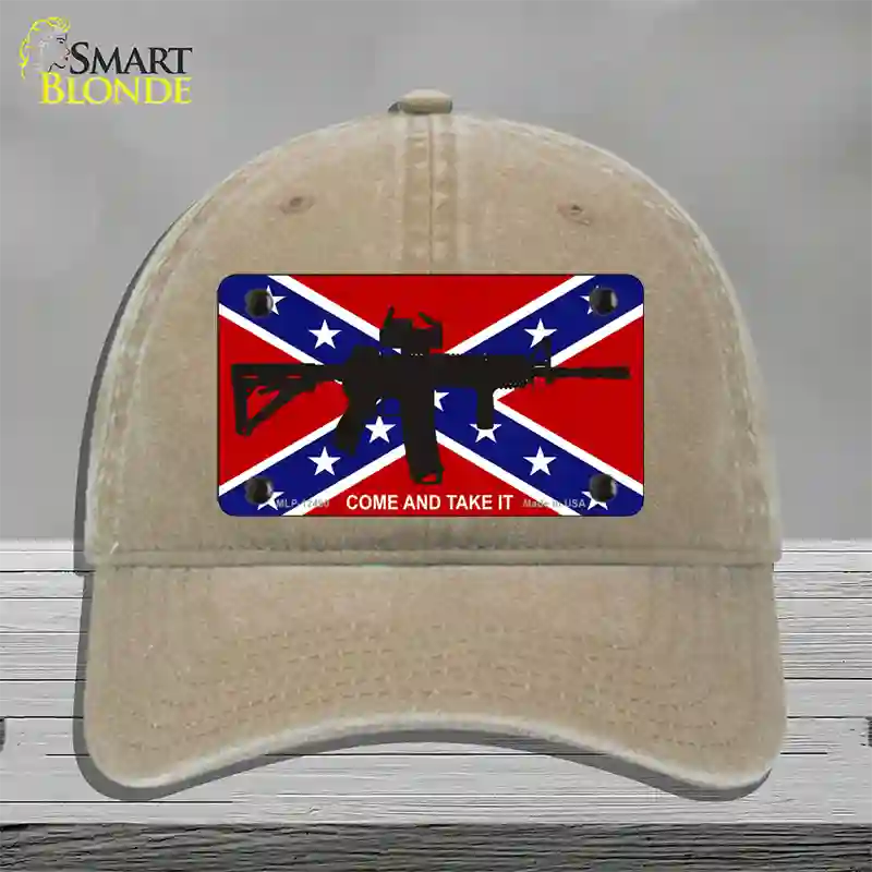 Come and Take It Confederate Flag Novelty License Plate Hat Unconstructed Cotton / Khaki