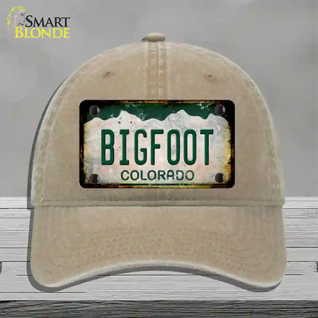 Bigfoot Colorado Rusty Novelty License Plate Hat Unconstructed Cotton / Khaki