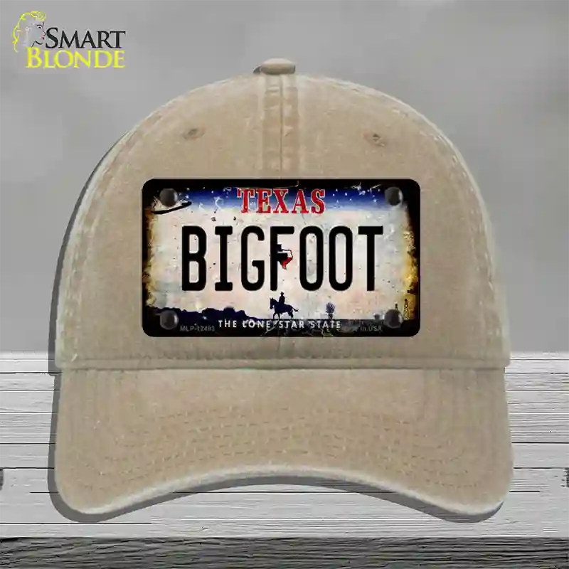 Bigfoot Texas Novelty License Plate Hat Unconstructed Cotton / Khaki