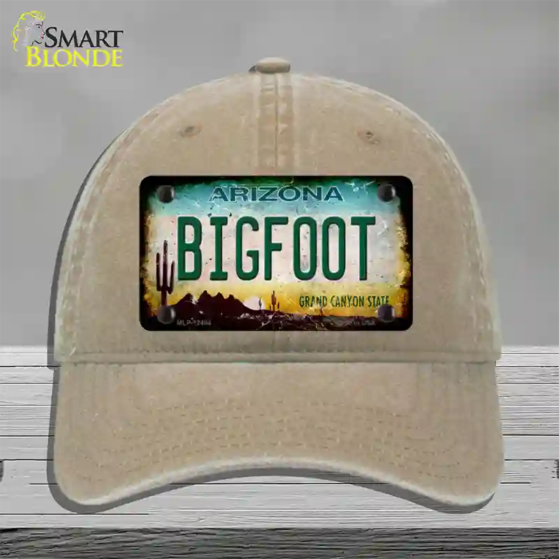 Bigfoot Arizona Novelty License Plate Hat Unconstructed Cotton / Khaki