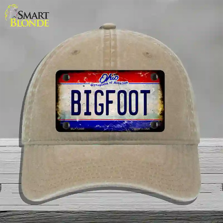 Bigfoot Ohio Novelty License Plate Hat Unconstructed Cotton / Khaki