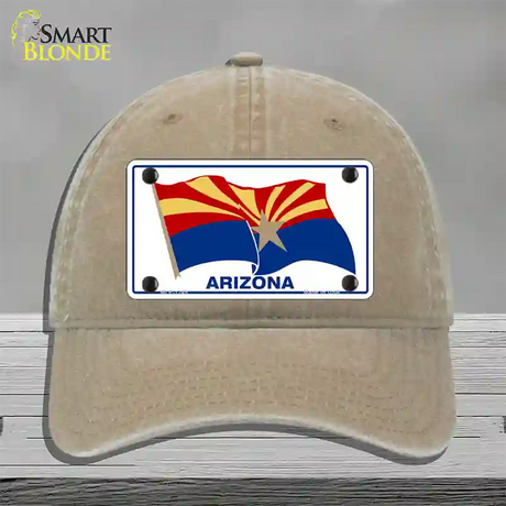 Arizona Waving Flag Novelty License Plate Hat Unconstructed Cotton / Khaki