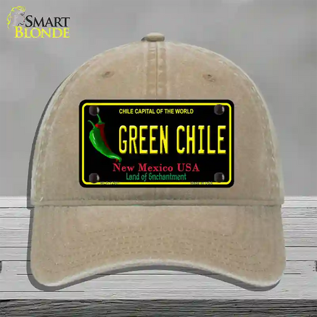 Green Chile New Mexico Black Novelty License Plate Hat Unconstructed Cotton / Khaki