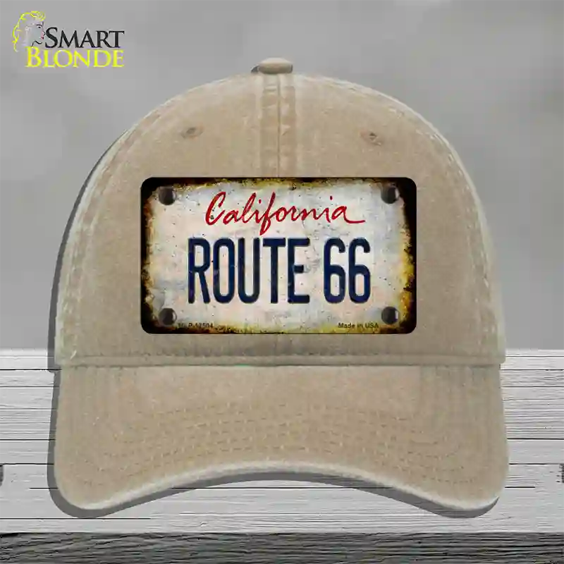 Route 66 California Rusty Novelty License Plate Hat Unconstructed Cotton / Khaki