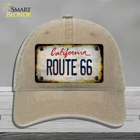 Route 66 California Rusty Novelty License Plate Hat Unconstructed Cotton / Khaki