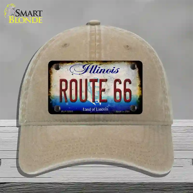 Route 66 Illinois Rusty Novelty License Plate Hat Unconstructed Cotton / Khaki