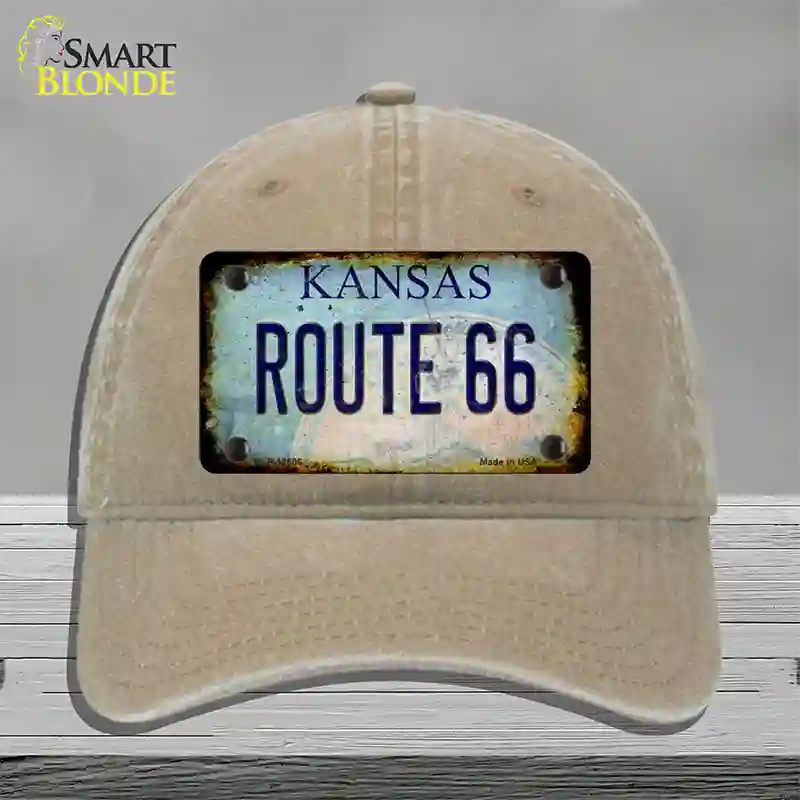 Route 66 Kansas Rusty Novelty License Plate Hat Unconstructed Cotton / Khaki