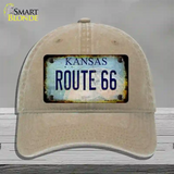 Route 66 Kansas Rusty Novelty License Plate Hat Unconstructed Cotton / Khaki