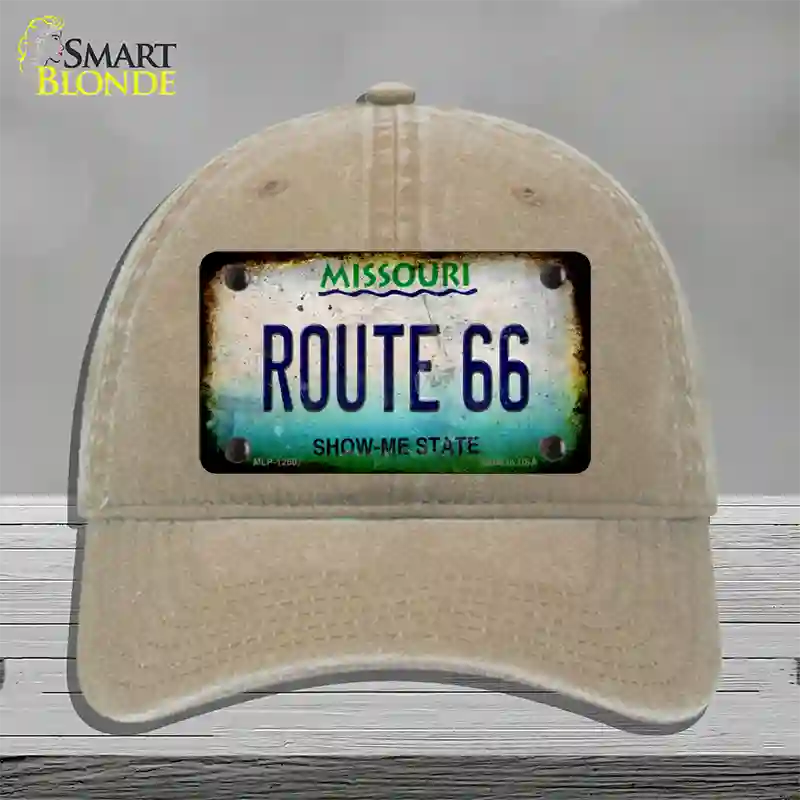 Route 66 Missouri Rusty Novelty License Plate Hat Unconstructed Cotton / Khaki