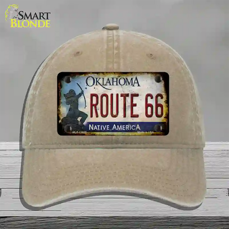 Route 66 Oklahoma Rusty Novelty License Plate Hat Unconstructed Cotton / Khaki