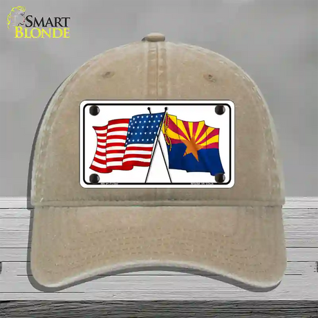 Arizona American Crossed Flags Novelty License Plate Hat Unconstructed Cotton / Khaki