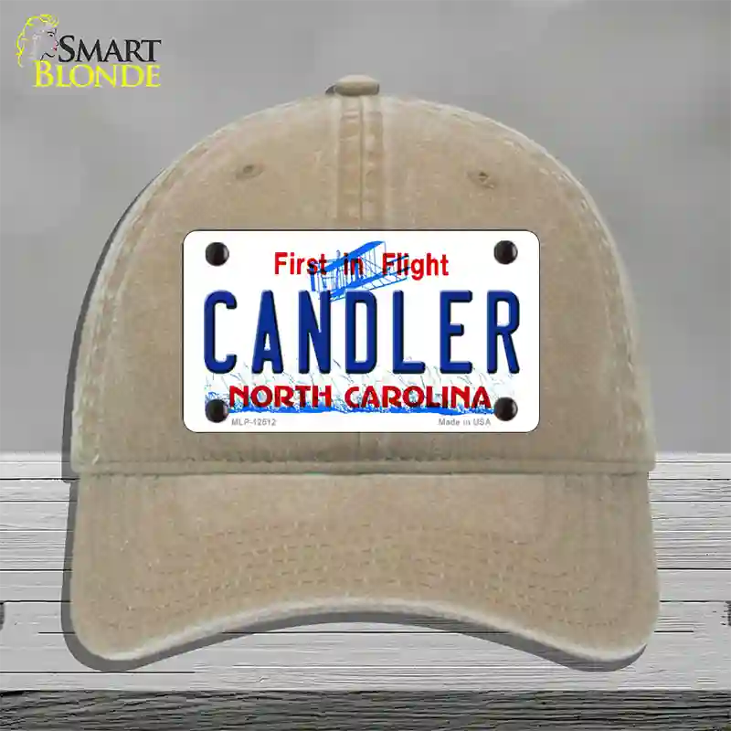 Candler North Carolina Novelty License Plate Hat Unconstructed Cotton / Khaki