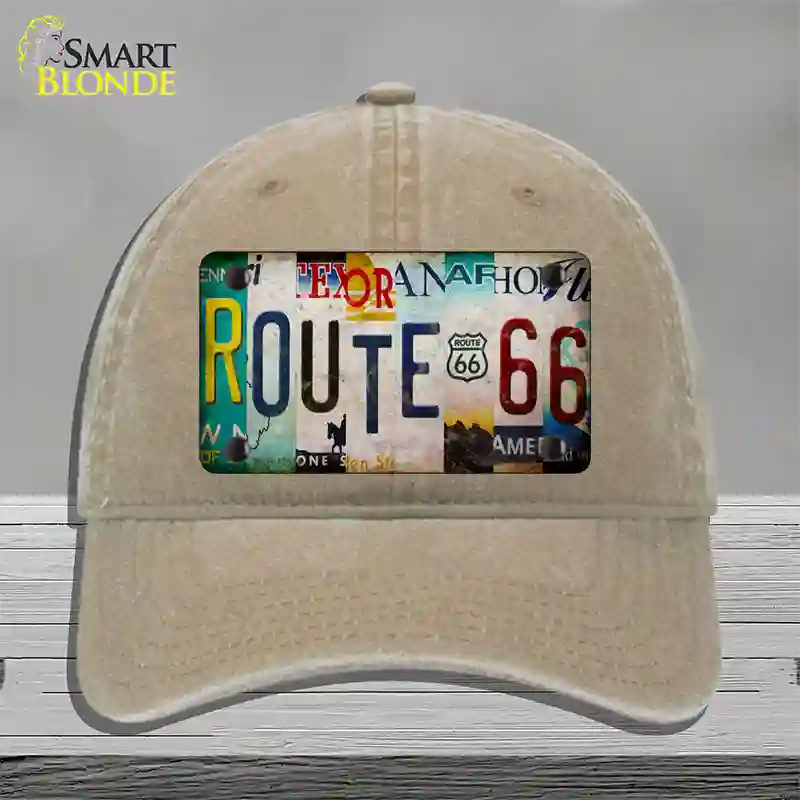 Route 66 Strip Novelty License Plate Hat Unconstructed Cotton / Khaki