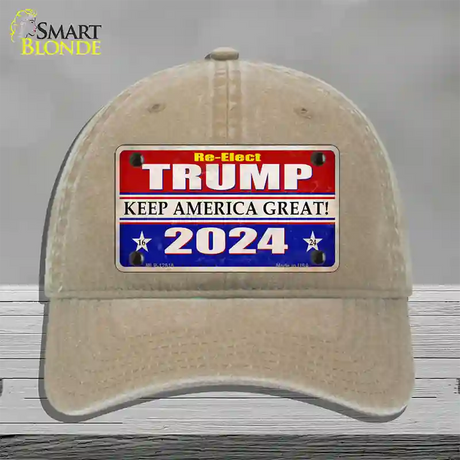 Re-Elect Trump 2024 Novelty License Plate Hat Unconstructed Cotton / Khaki