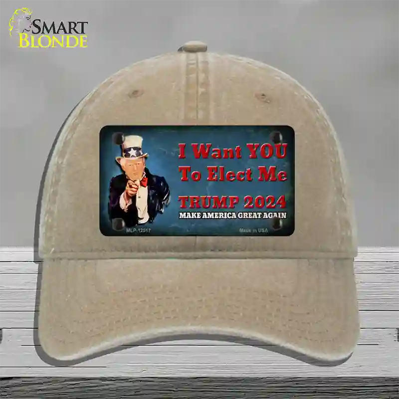 I Want You to Elect Me Trump 2024 Novelty License Plate Hat Unconstructed Cotton / Khaki