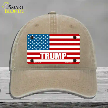 Trump American Flag Novelty License Plate Hat Unconstructed Cotton / Khaki