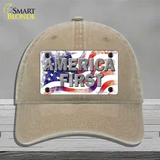 America First Novelty License Plate Hat Unconstructed Cotton / Khaki