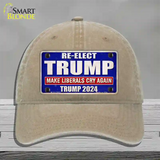 Re-Elect Trump 2024 Blue Novelty License Plate Hat Unconstructed Cotton / Khaki