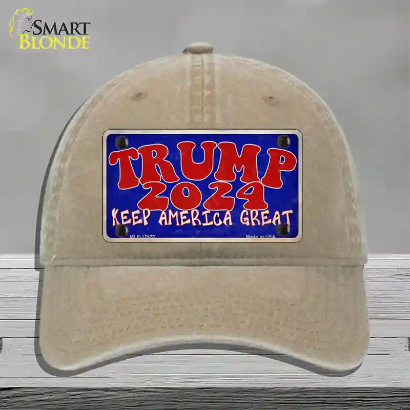 Trump 2024 Keep America Great Novelty License Plate Hat Unconstructed Cotton / Khaki