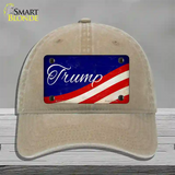 Trump on Waving Flag Novelty License Plate Hat Unconstructed Cotton / Khaki