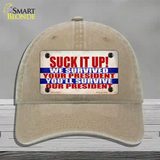 Suck It Up We Survived Novelty License Plate Hat Unconstructed Cotton / Khaki