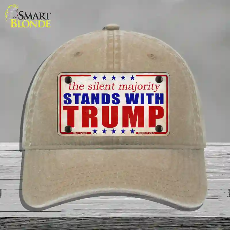 Silent Majority Stands with Trump Novelty License Plate Hat Unconstructed Cotton / Khaki