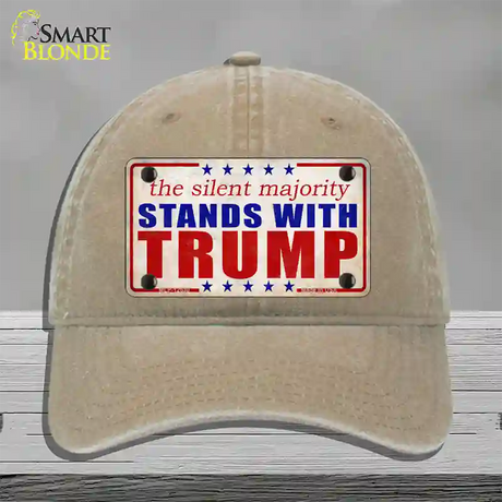 Silent Majority Stands with Trump Novelty License Plate Hat Unconstructed Cotton / Khaki