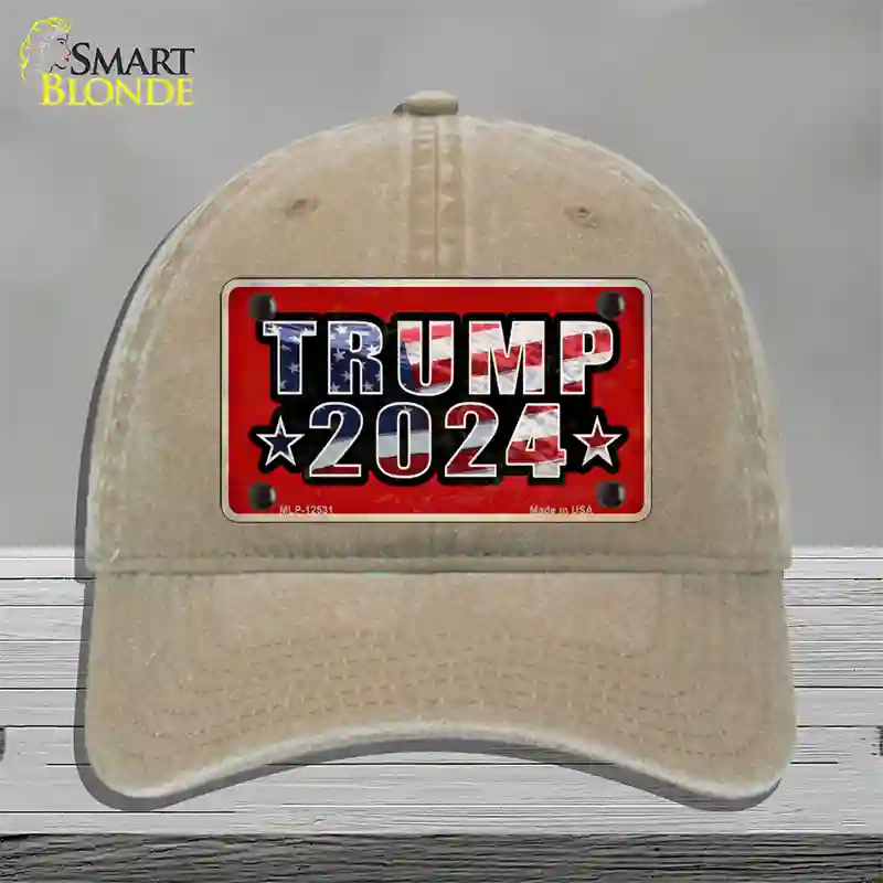 Trump 2024 Flag Novelty License Plate Hat Unconstructed Cotton / Khaki