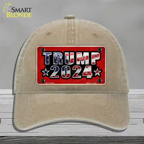 Trump 2024 Flag Novelty License Plate Hat Unconstructed Cotton / Khaki