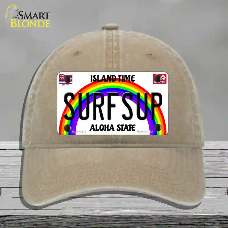 Surfsup Hawaii Novelty License Plate Hat Unconstructed Cotton / Khaki