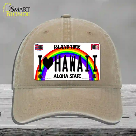 I Love Hawaii Novelty License Plate Hat Unconstructed Cotton / Khaki