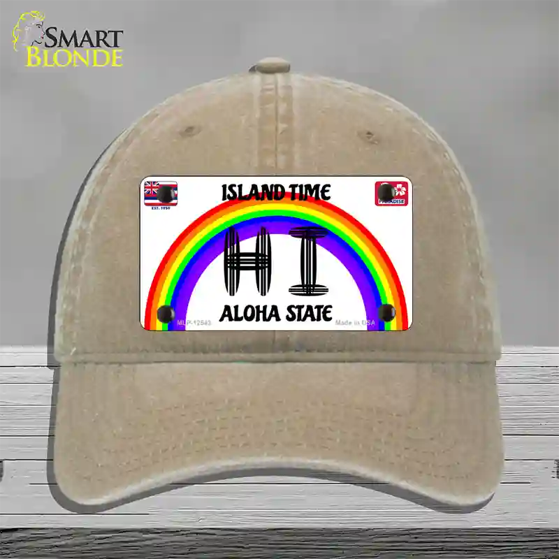 Hawaii Surfboard Novelty License Plate Hat Unconstructed Cotton / Khaki