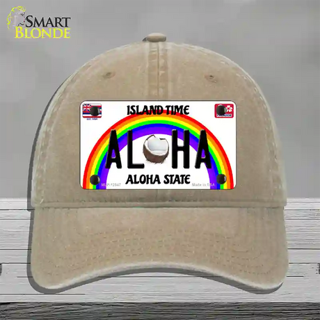 Aloha Coconut Hawaii Novelty License Plate Hat Unconstructed Cotton / Khaki