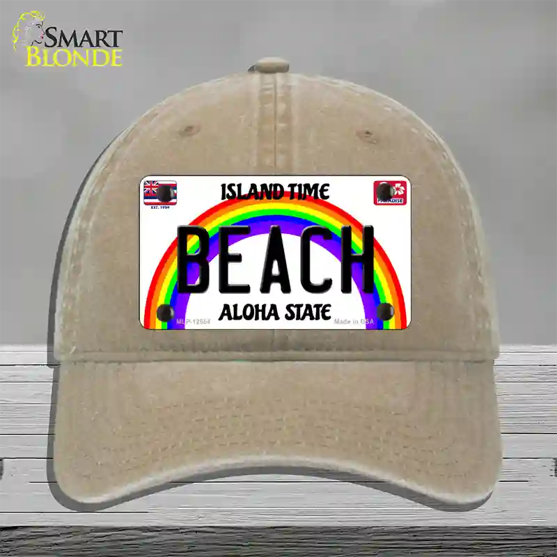 Beach Hawaii Novelty License Plate Hat Unconstructed Cotton / Khaki