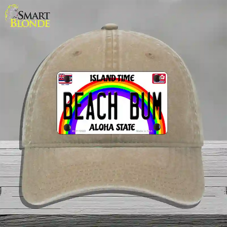 Beach Bum Hawaii Novelty License Plate Hat Unconstructed Cotton / Khaki