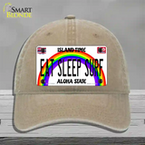 Eat Sleep Surf Hawaii Novelty License Plate Hat Unconstructed Cotton / Khaki