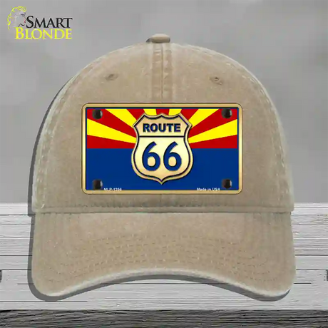 Route 66 Arizona State Flag Novelty License Plate Hat Unconstructed Cotton / Khaki