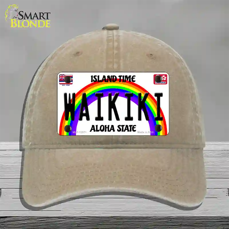 Waikiki Hawaii Novelty License Plate Hat Unconstructed Cotton / Khaki