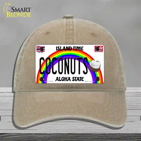 Coconuts Hawaii Novelty License Plate Hat Unconstructed Cotton / Khaki