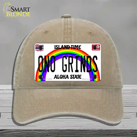 Ono Grinds Hawaii Novelty License Plate Hat Unconstructed Cotton / Khaki