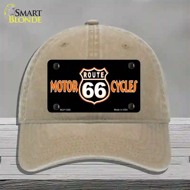 Route 66 Motorcycles Novelty License Plate Hat Unconstructed Cotton / Khaki