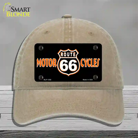 Route 66 Motorcycles Novelty License Plate Hat Unconstructed Cotton / Khaki