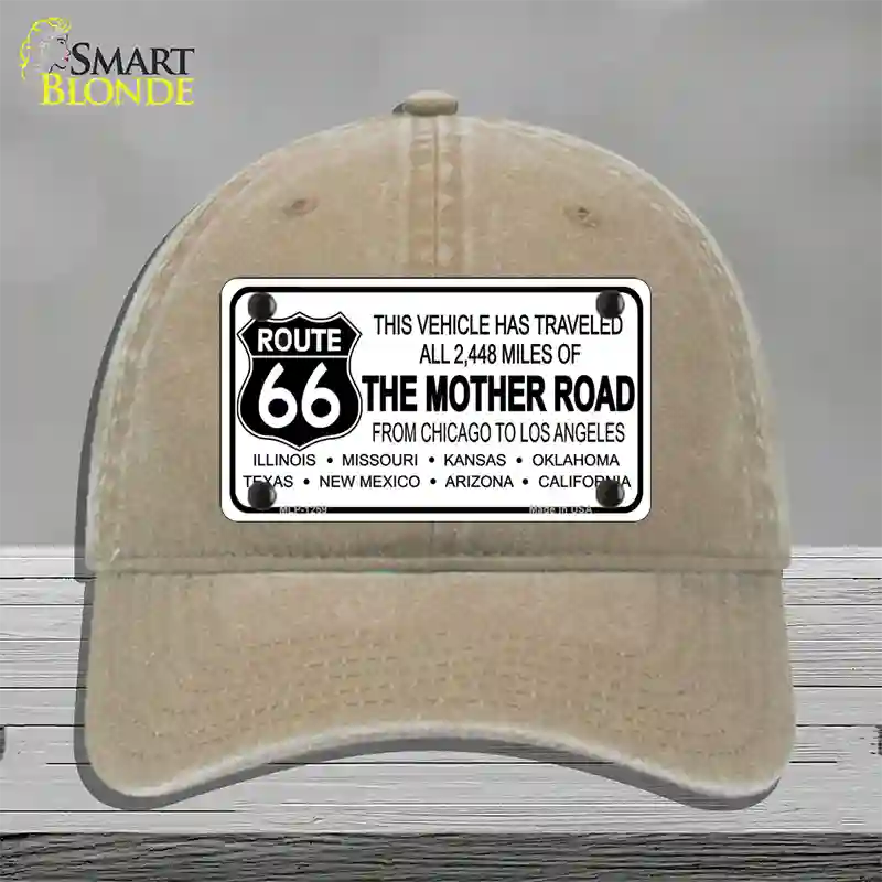 Route 66 The Mother Road Novelty License Plate Hat Unconstructed Cotton / Khaki