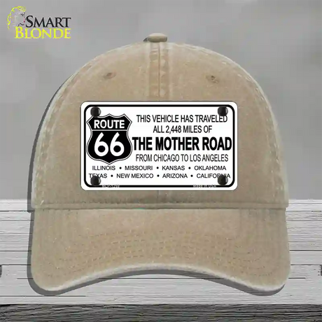 Route 66 The Mother Road Novelty License Plate Hat Unconstructed Cotton / Khaki