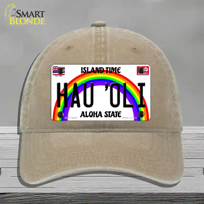 Hau Oli Hawaii Novelty License Plate Hat Unconstructed Cotton / Khaki